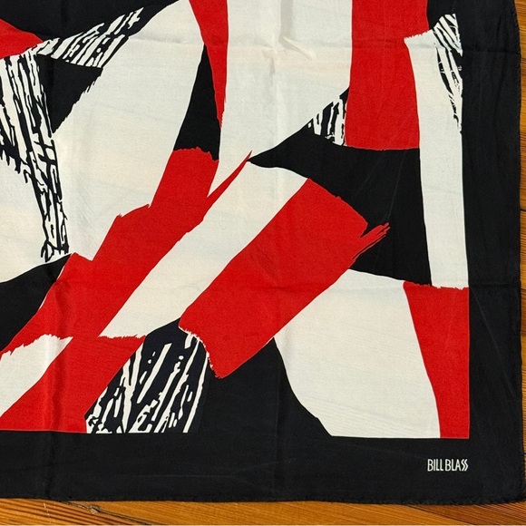 Bill Blass Silk Abstract Print Square Scarf Red White Black - Picture 4 of 7